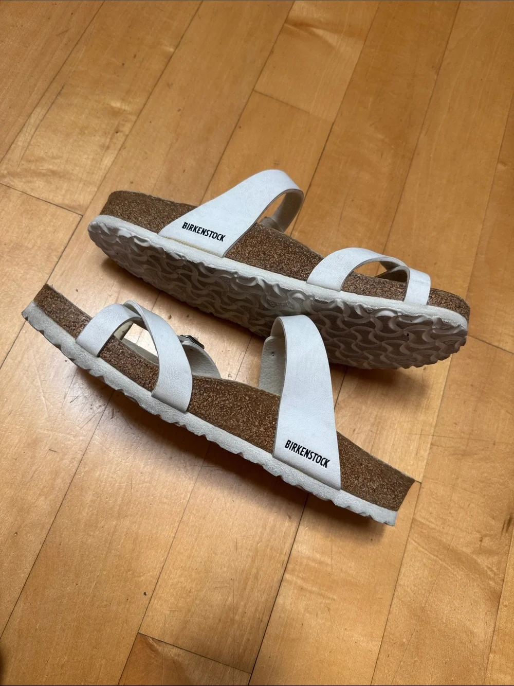 Birkenstock White Mayari-Style Leather Strap Sandals